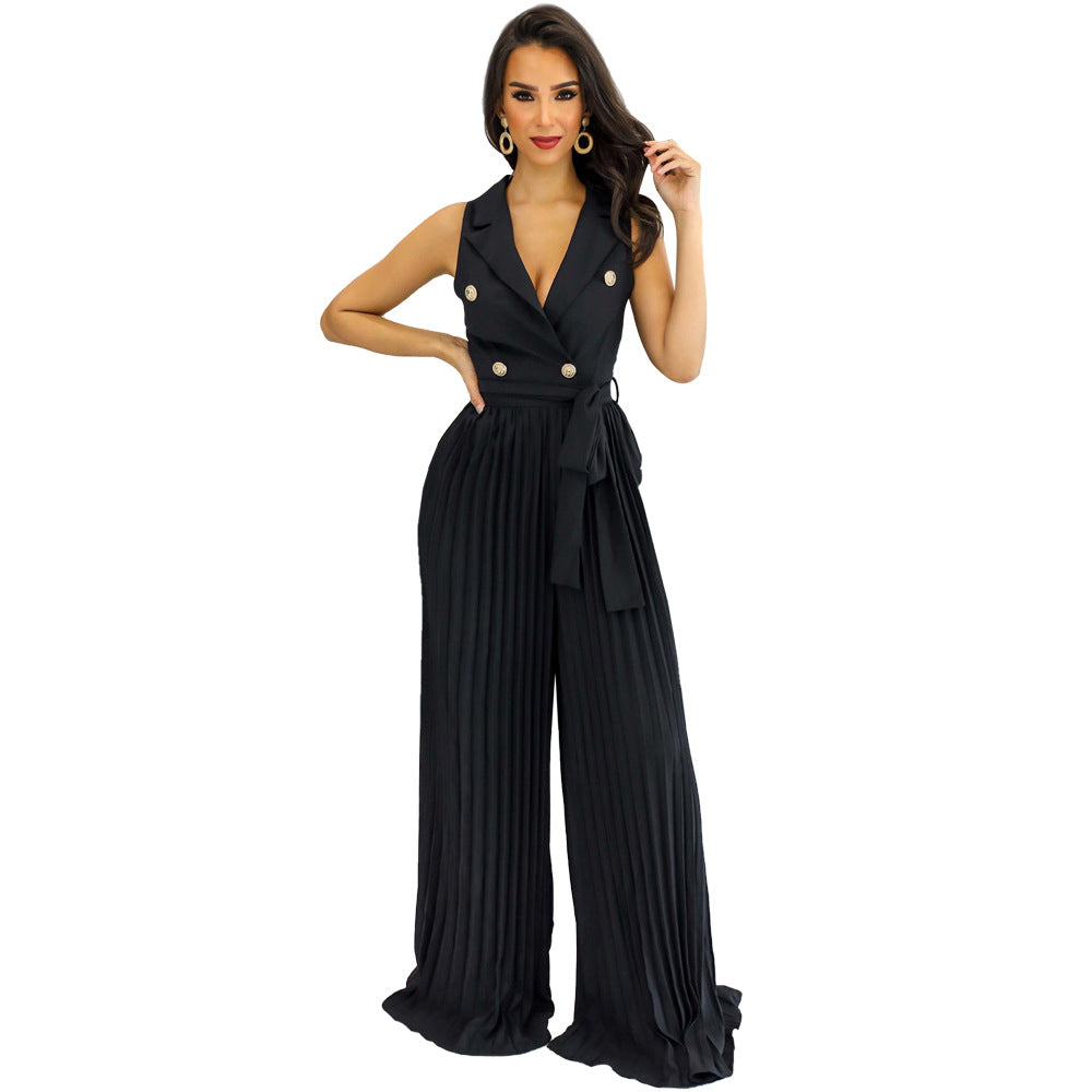 Popular Sleeveless Backless Elegant Street Pleated Pants