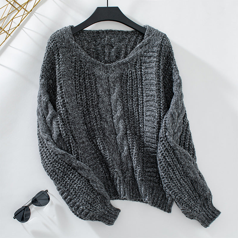 Women's Solid Color Twisted Retro Loose Lantern Sweater