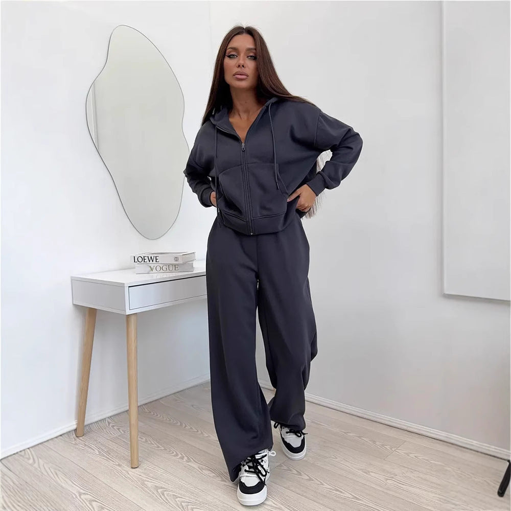 Sports Long Sleeve Zipper Hoodie Trousers Suits