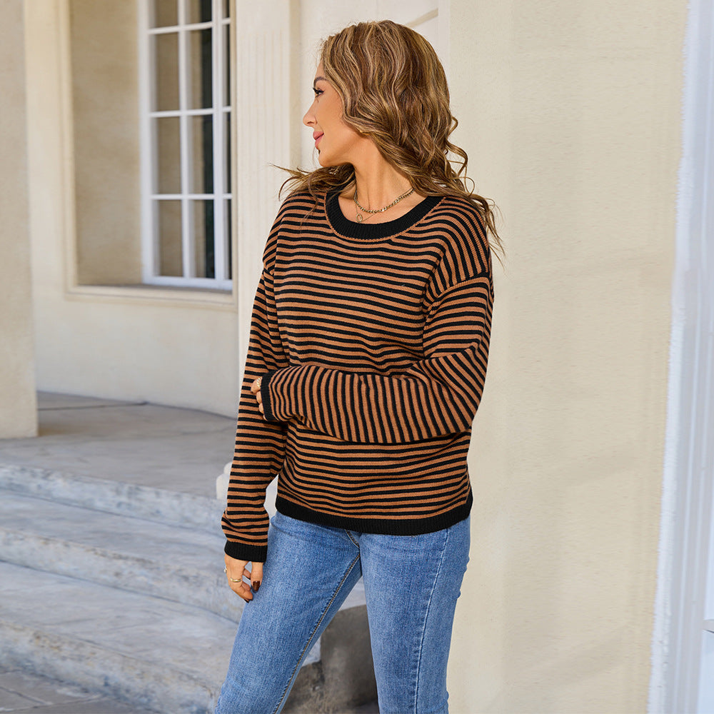 Women's Thin Casual Multicolor Striped Round Neck Women's Sweater