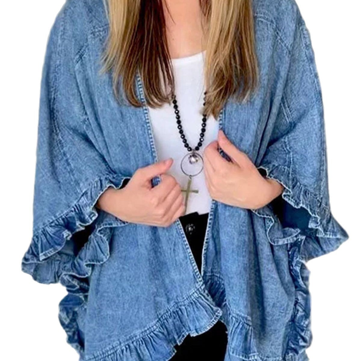 Women's Denim Fashion Ruffles Versatile Mid-length Sleeve Jackets