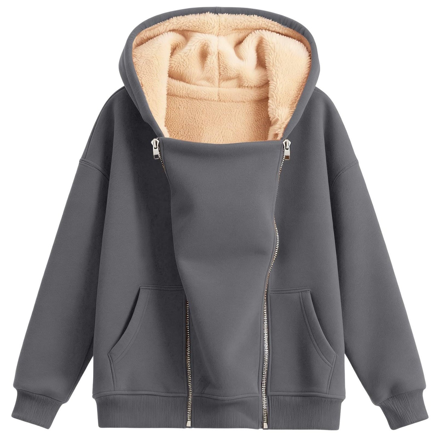 Women's Loose-fitting Hoodie Long Sleeve Zipper Pure Color Women's Sweater, Sweater