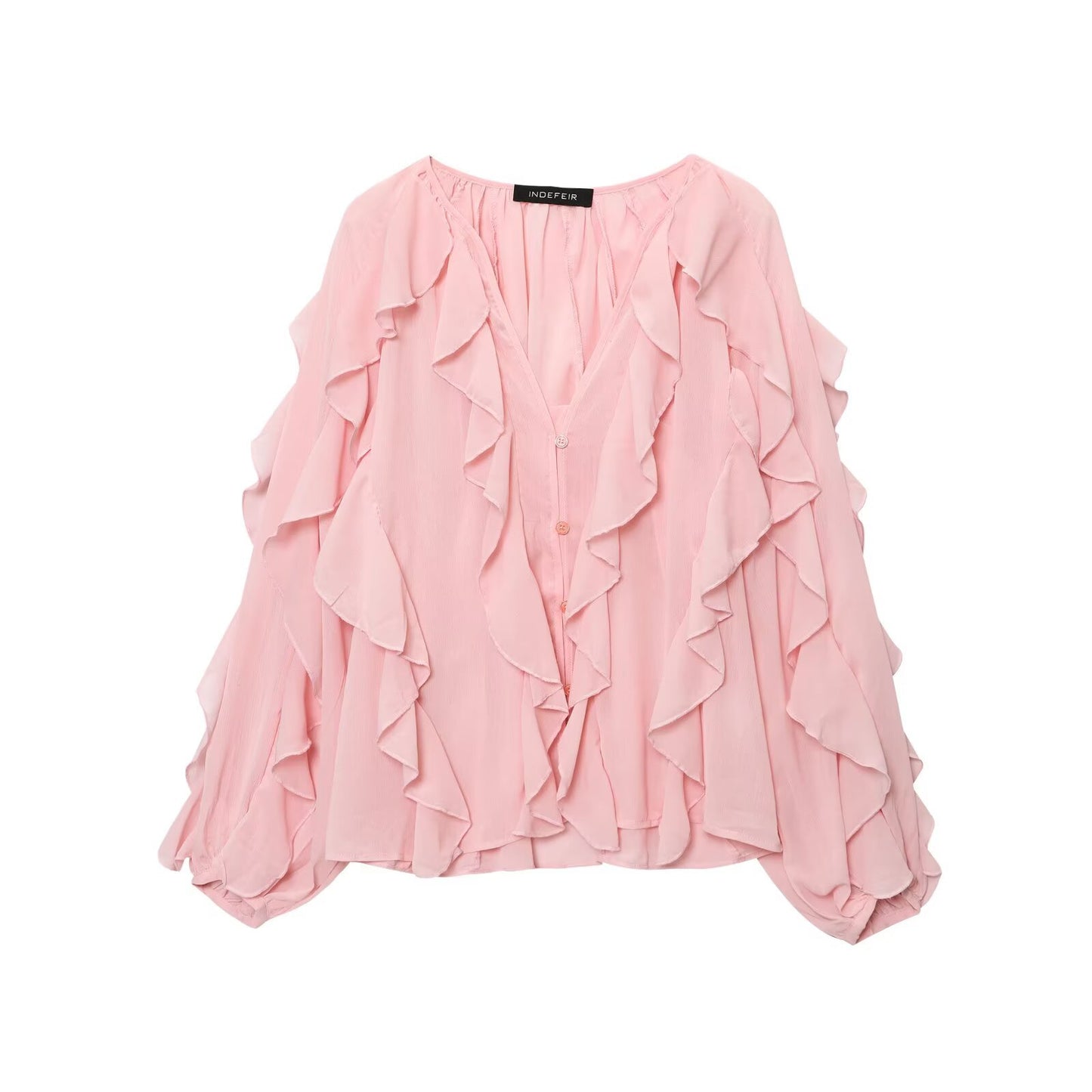 Women's Summer Street Fashion Laminated Decoration Long-sleeved Blouses