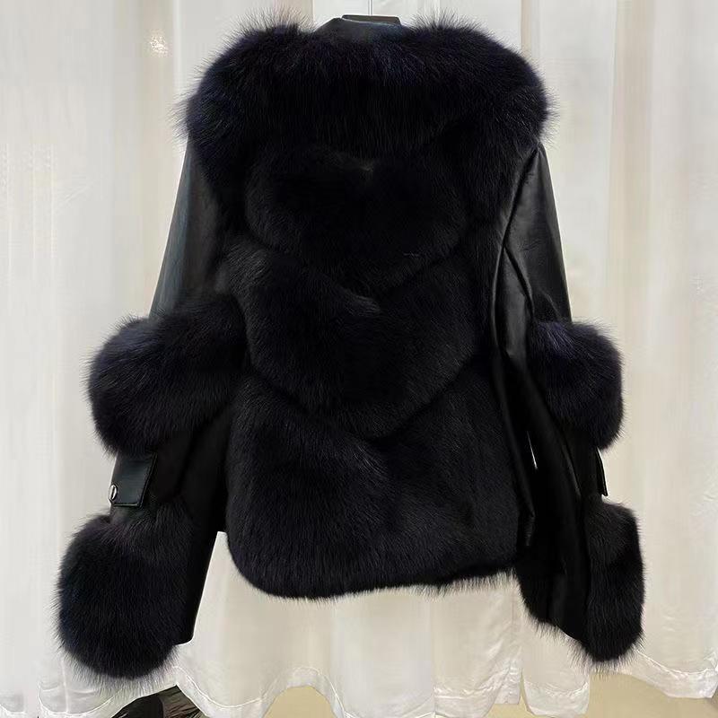 Elegant Imitation Fox Fur Integrated Wind Coats