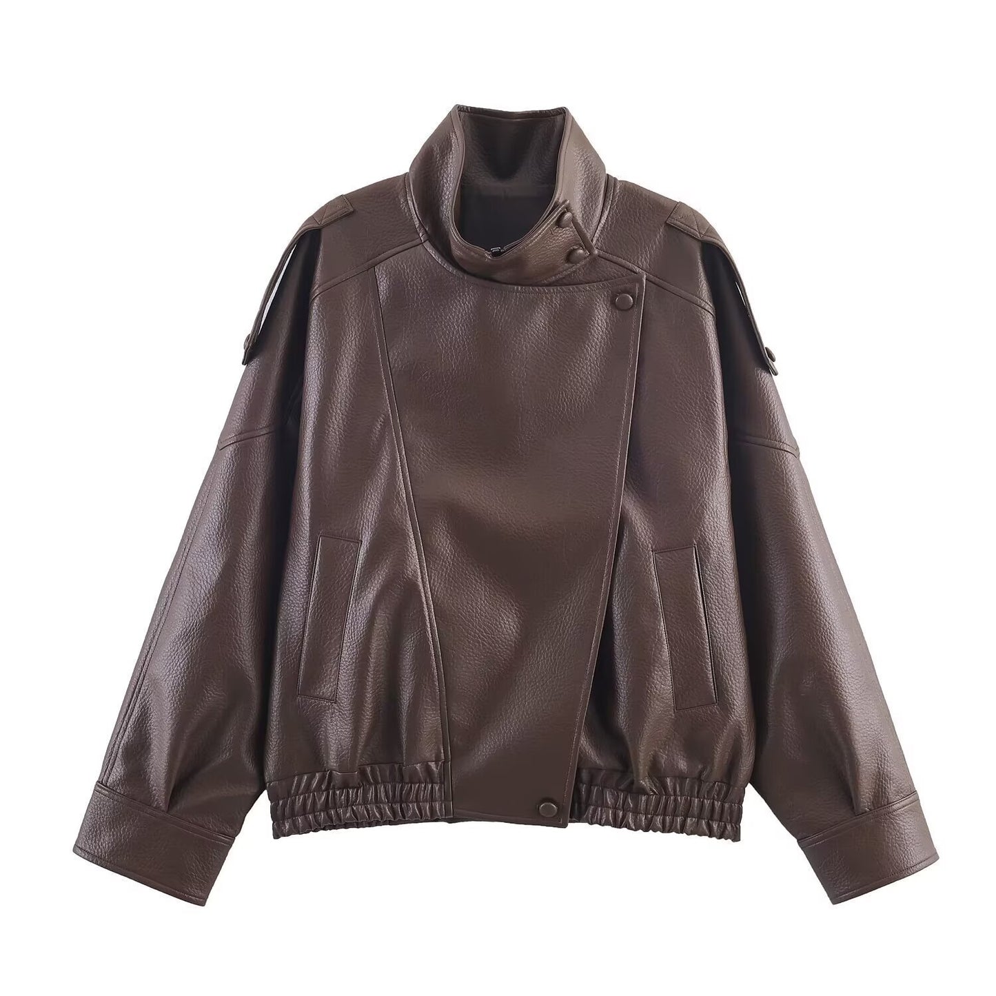 Women's Homemade Fashionable Casual Lychee Leather Coats