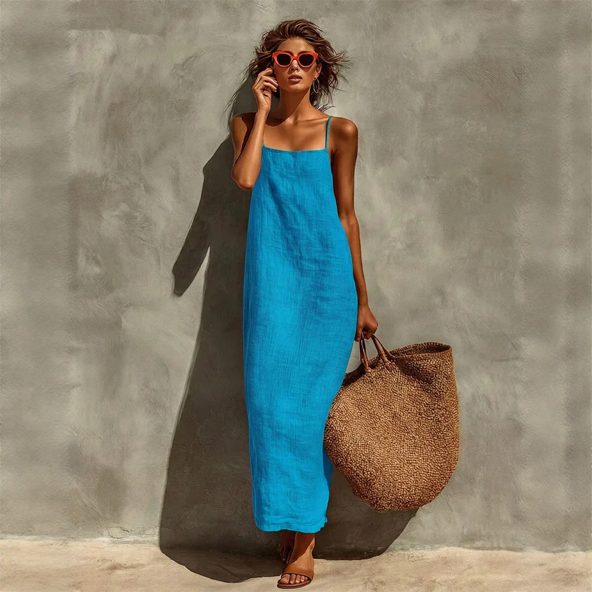 Women's Suspender Retro Loose Temperament Vacation Style Dress