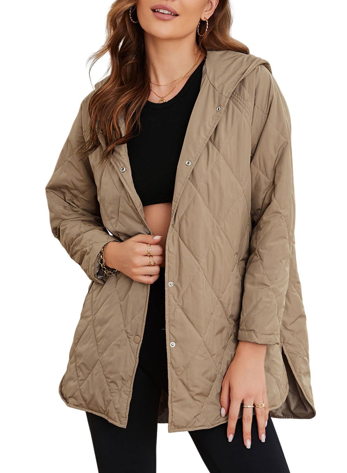Women's Winter Casual Diamond Quilted Hooded Lightweight Coats
