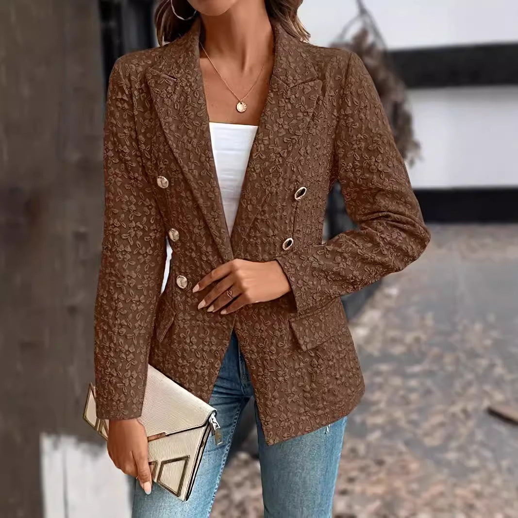 Women's Winter Fashion Temperament Pure Color Double Blazers