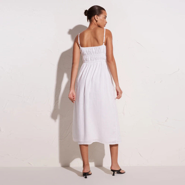 Women's Solid Color Linen Sexy Suspenders Dress Dresses