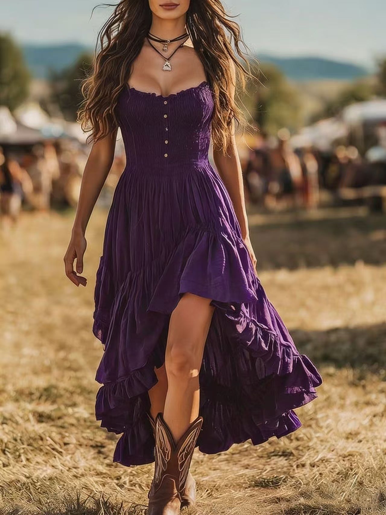 Elegant Chest Smocking Waist Tube Irregular Dress