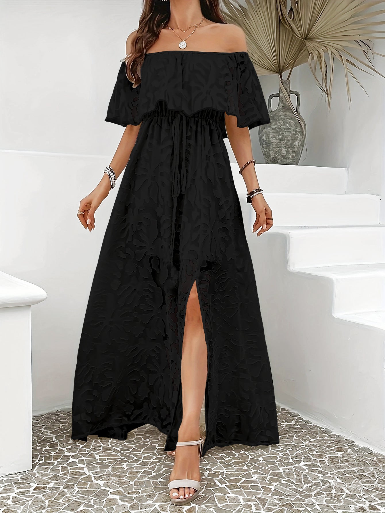 Women's Fashionable Elegant Split Long Jacquard Dress Dresses