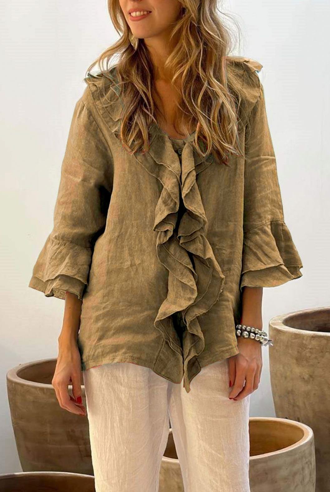 Women's Autumn Fashion Ruffled Sleeve Loose Casual Blouses