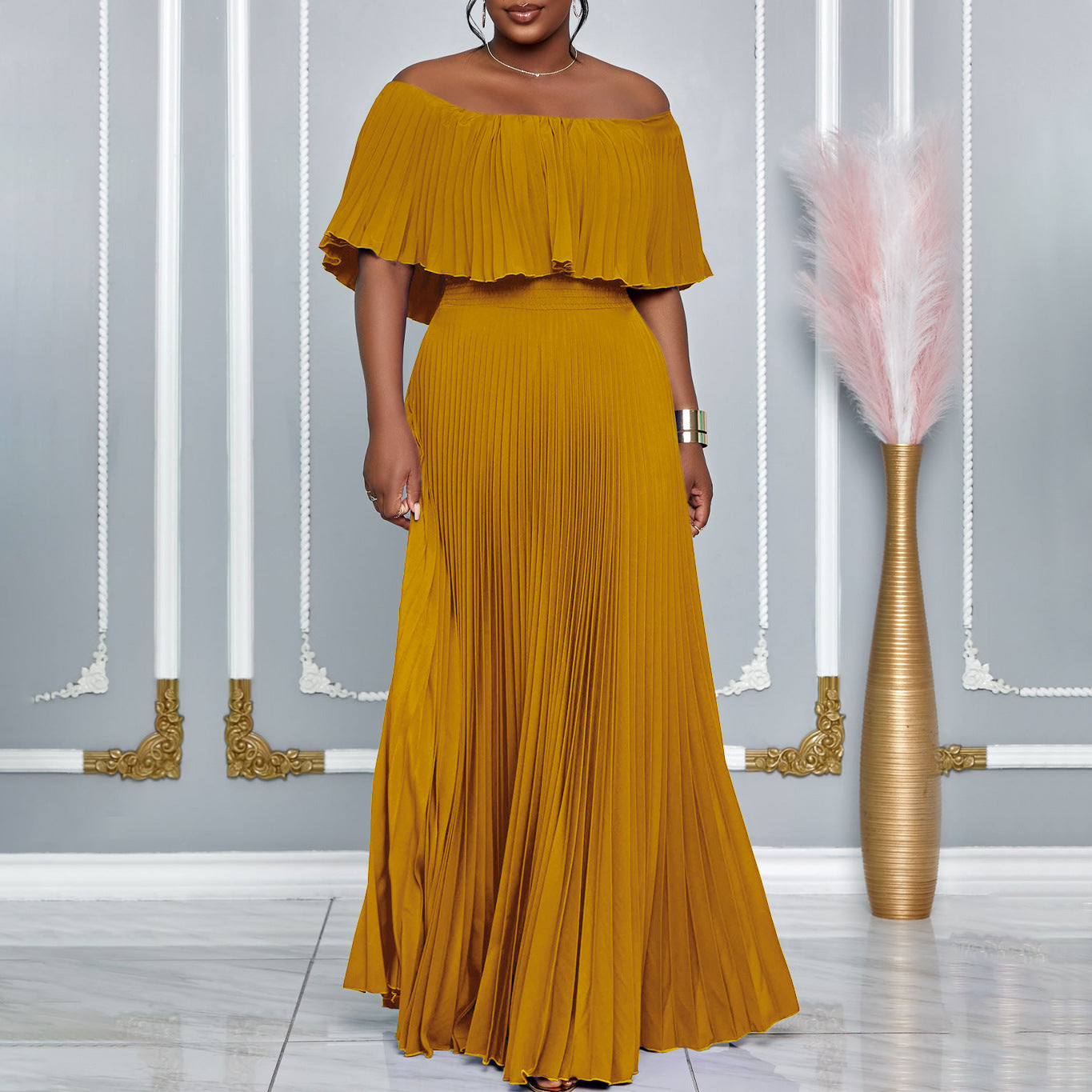 Glamorous Graceful Women's Sexy Pleated Maxi Dress