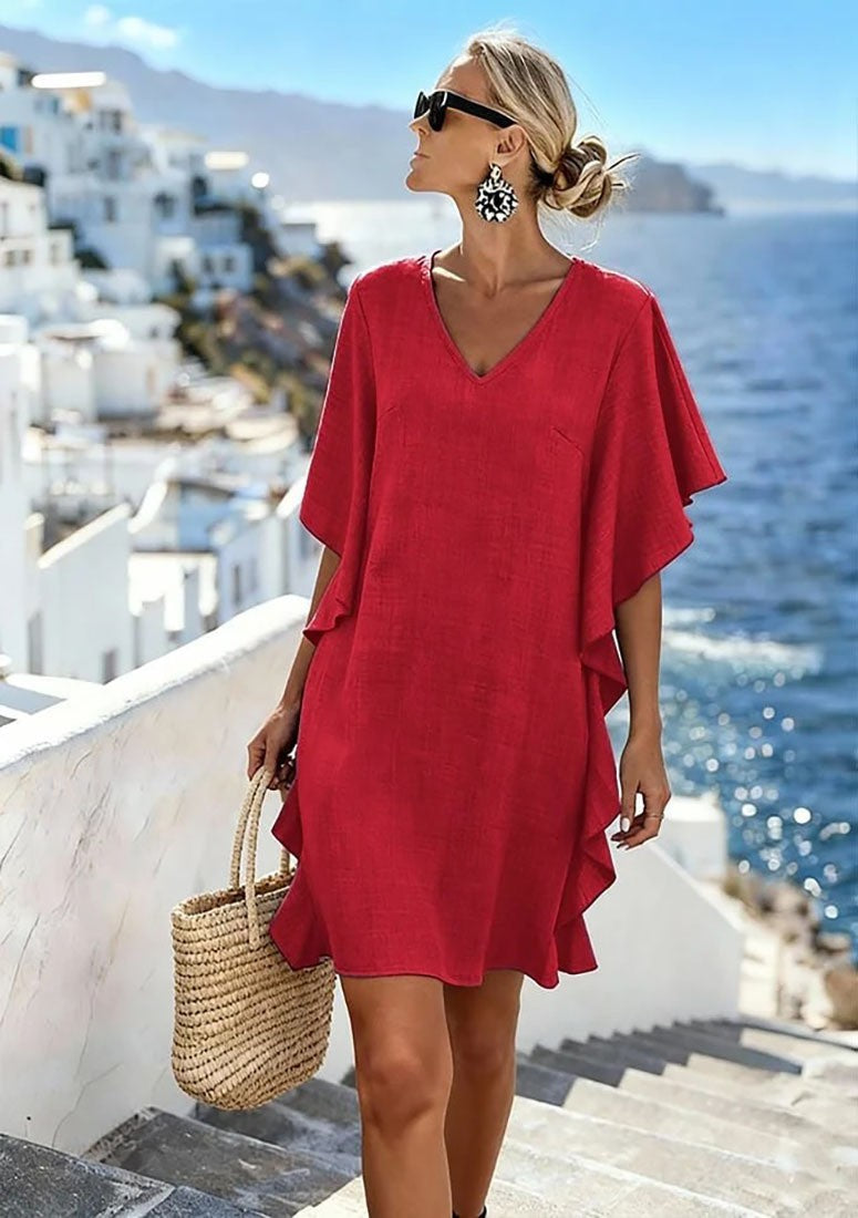 Women's Summer Solid Color Loose Lotus Leaf Dress