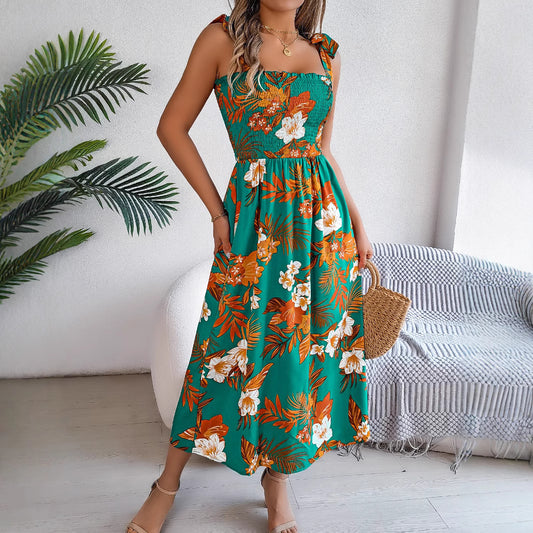Women's Flower Waist Suspender Vacation Beach Dress Dresses
