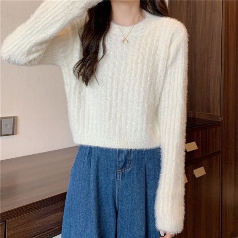 Women's Korean Style Mink Solid Color Sweet Graceful Pullover Women's Sweater