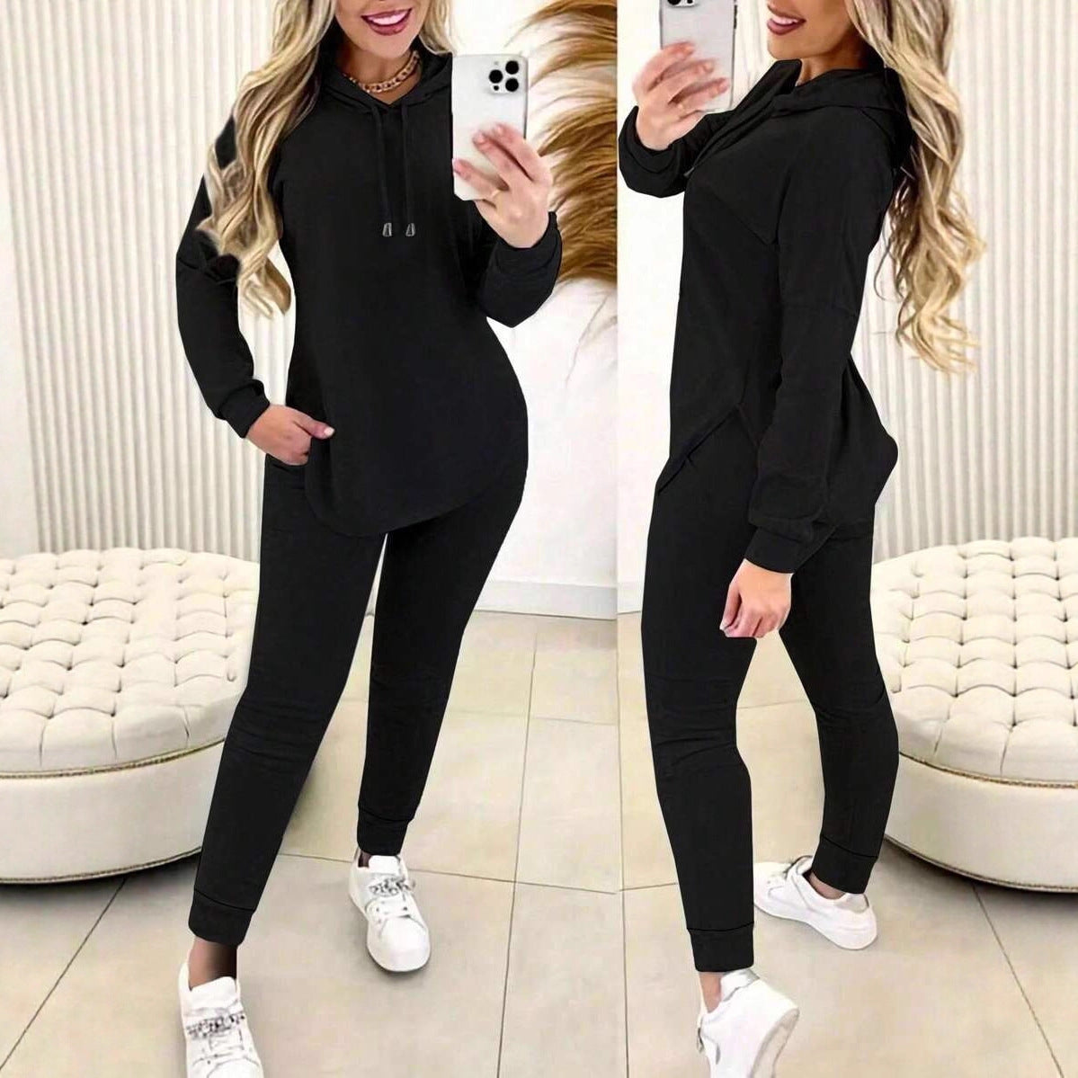 Women's Casual Sports Hooded Trousers Two-piece Suits