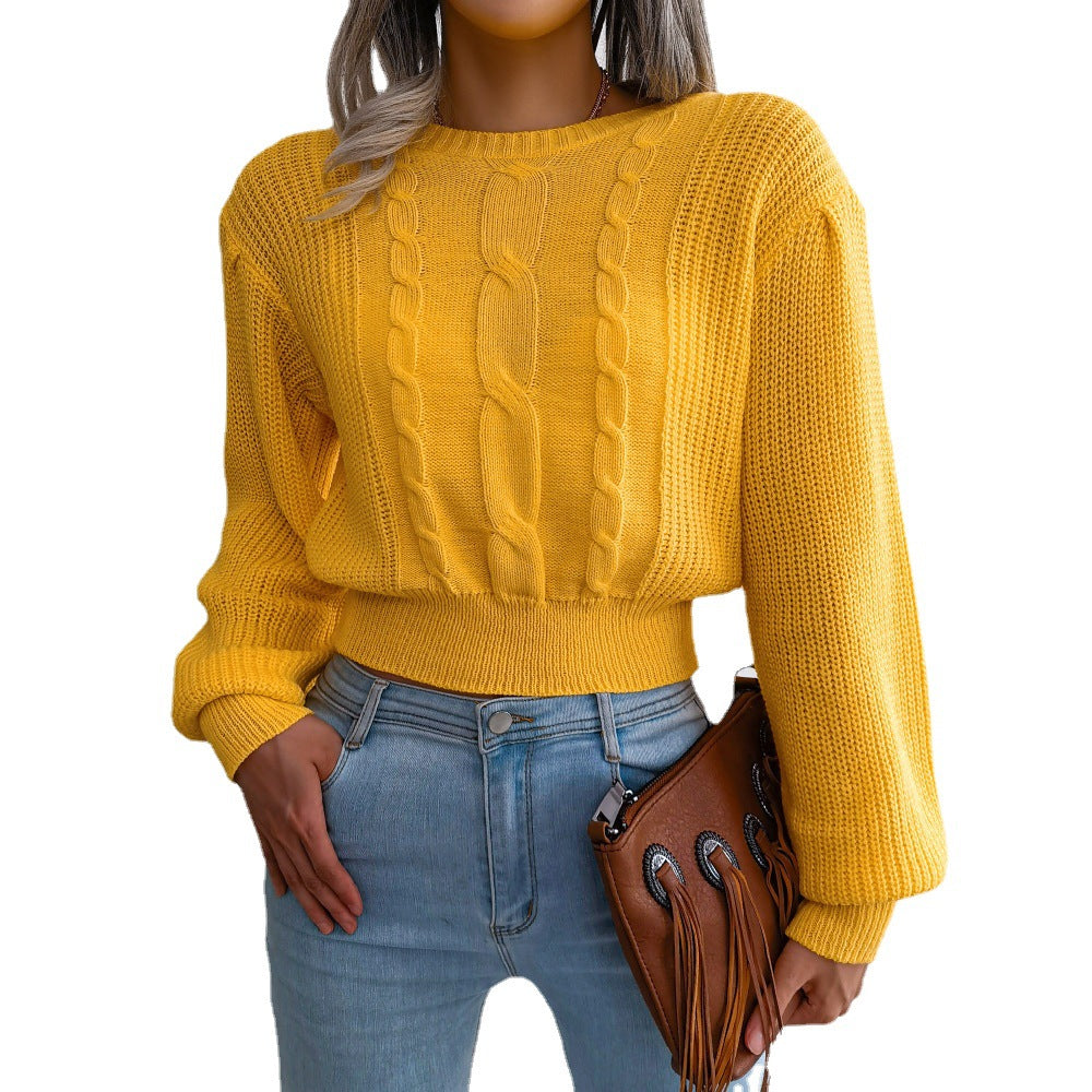 Women's Wind Casual Twist Lantern Sleeve Waist Trimming Sweater