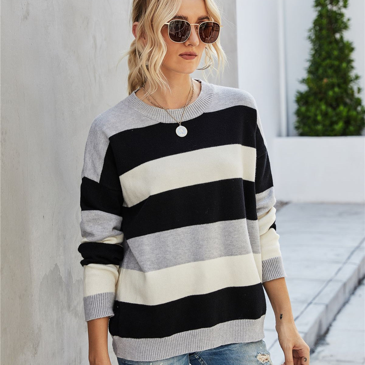 Graceful Women's Striped Bottoming Shirt For Sweater