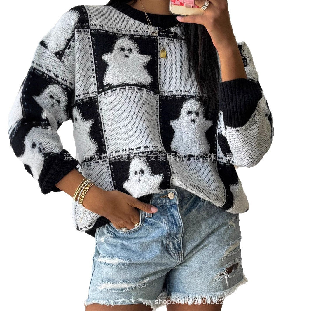 Women's Mixed Color Round Neck Long Sleeve Sweaters