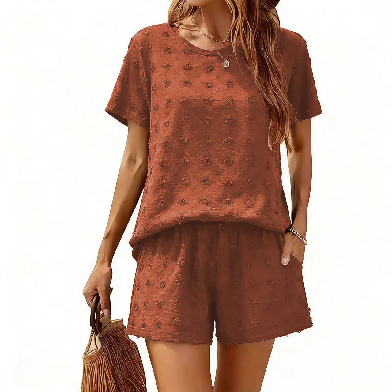 Women's Big Fur Ball T-shirt Set Loose Sleeve Niche Fashion Casual Suit