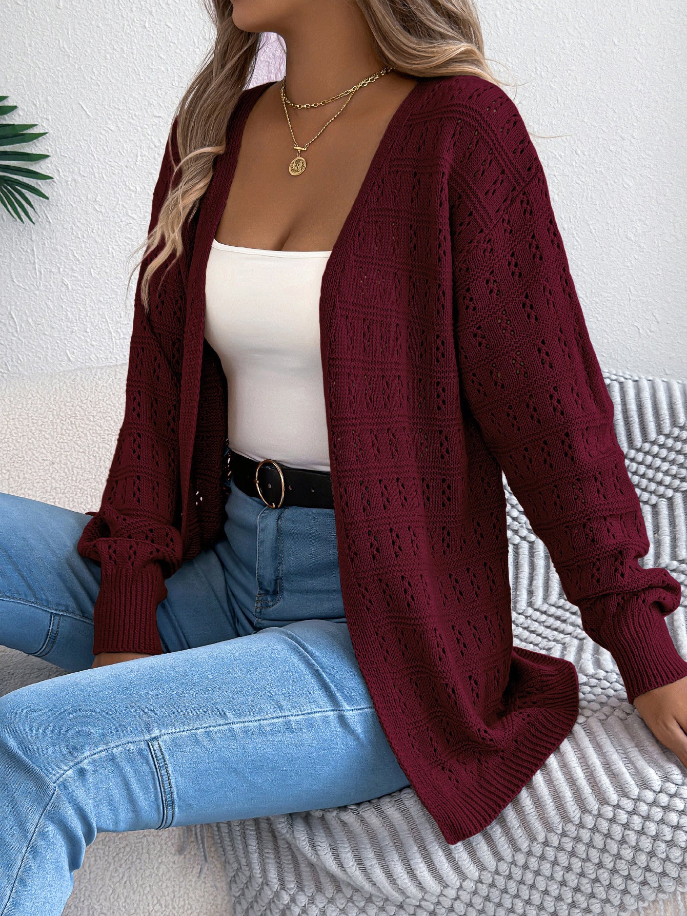 Versatile Women's Solid Color Lantern Mid-length Sweater
