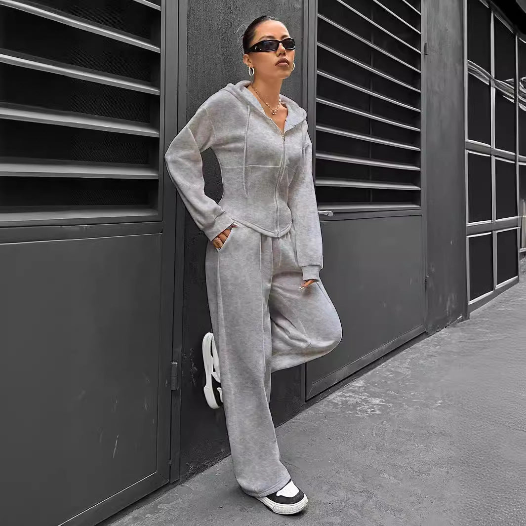 Women's Two Piece Set Trendy Hooded Slim Suits