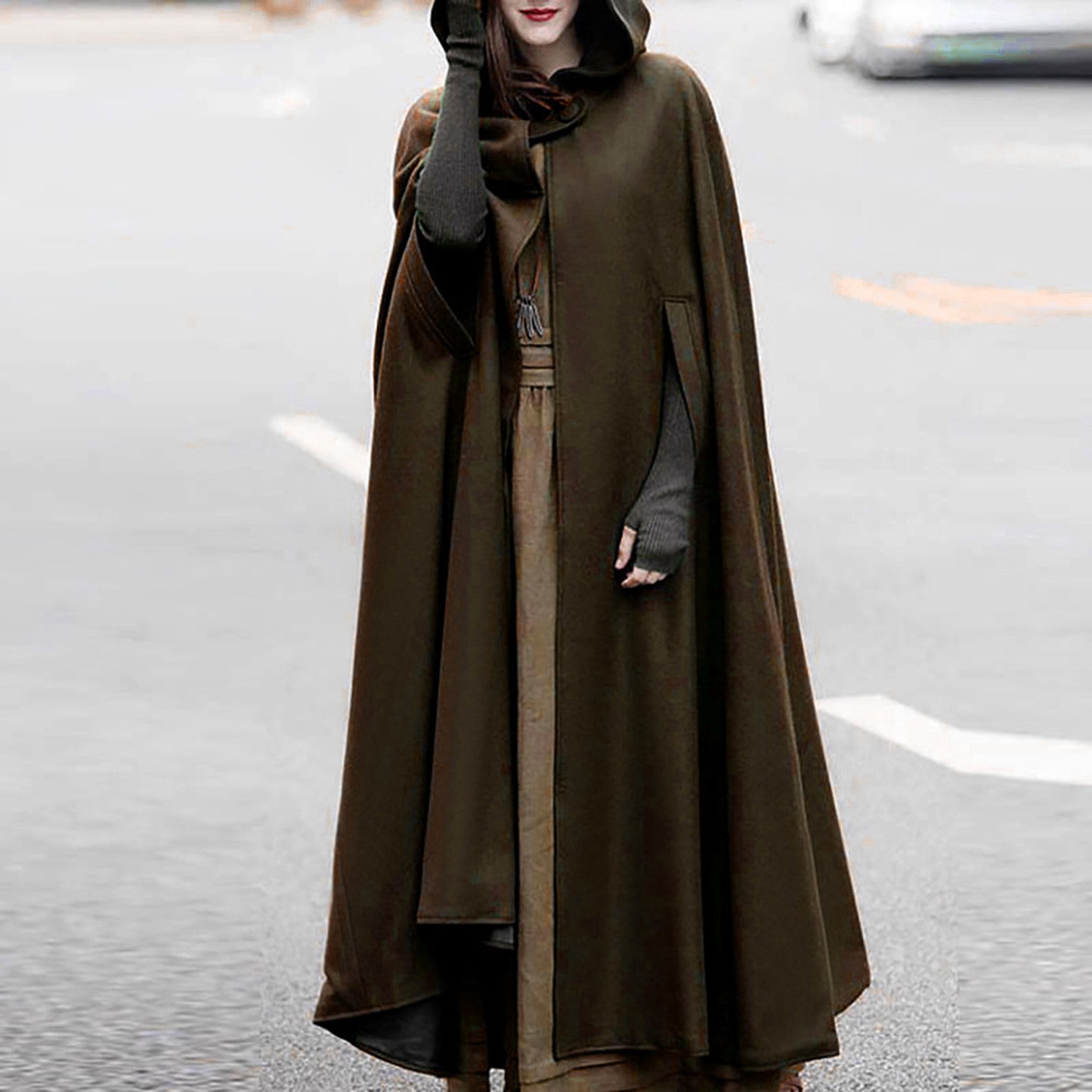 Comfortable Four-color Hooded Shawl Lengthened Cloak Coats