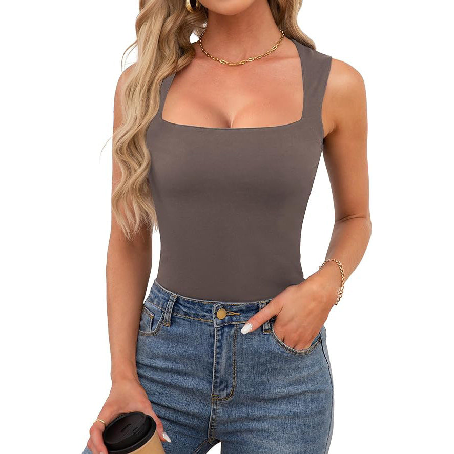 Women's Square Collar Sleeveless Double Layer Basic Blouses