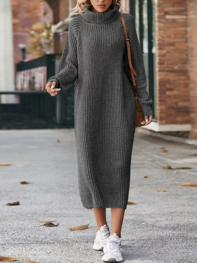 Women's Long Dress Loose Over Knee Turtleneck Knitting Sweaters