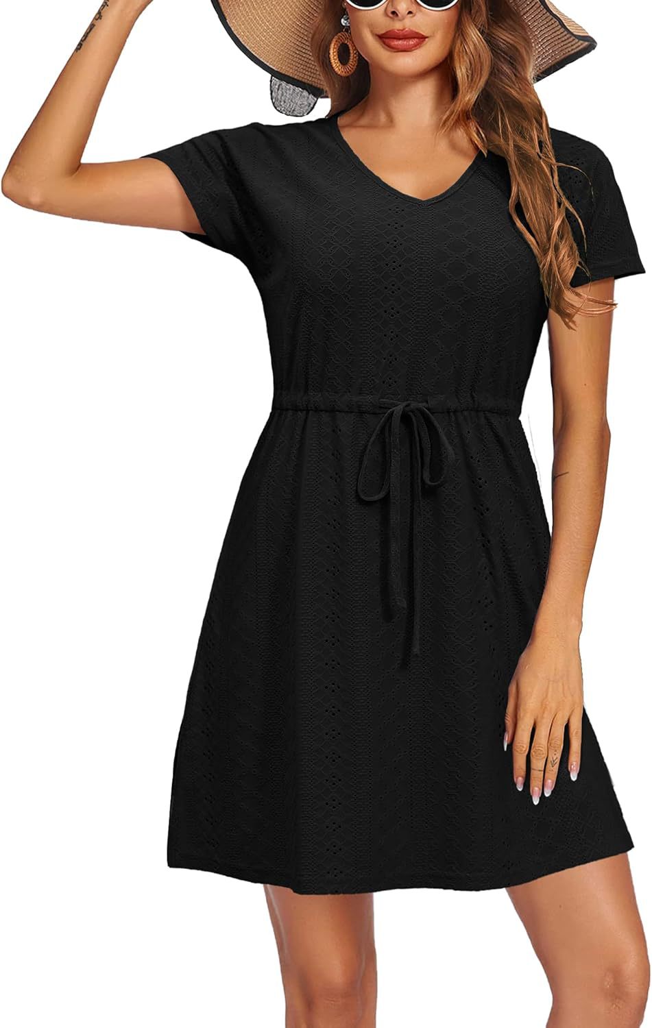 Women's Summer Cinched Short-sleeved Beach Dress Dresses