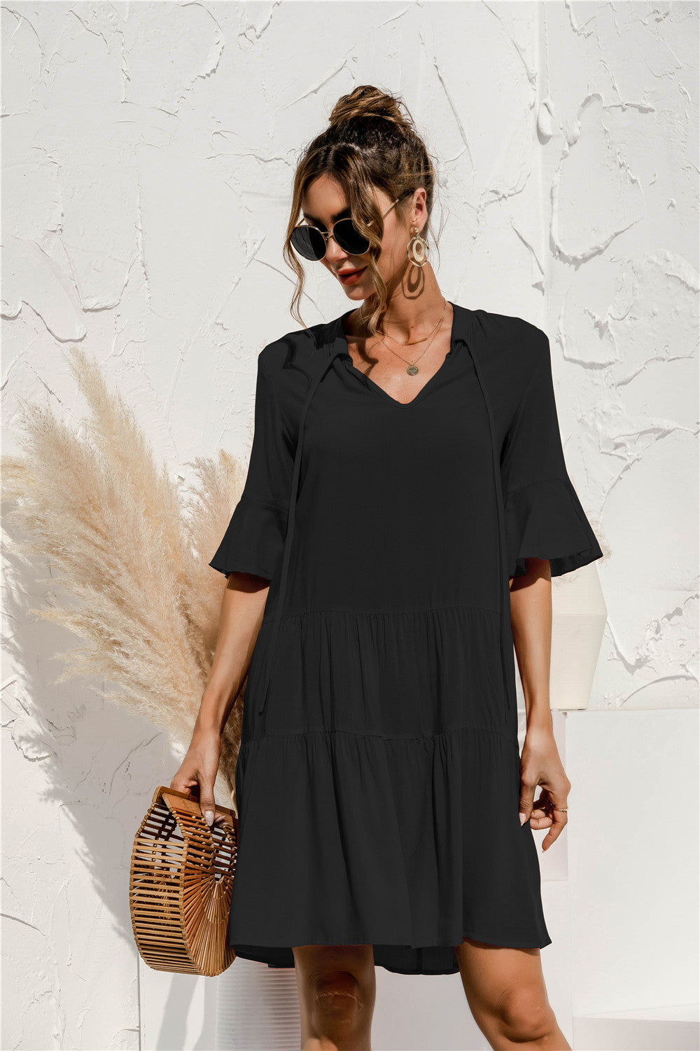 Fashion New Flared Sleeves Cake Stitching Dress