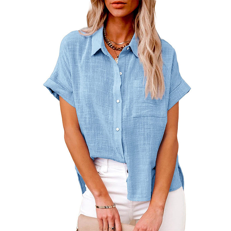 Women's Solid Color Linen Shirt Sleeve Casual Shorts