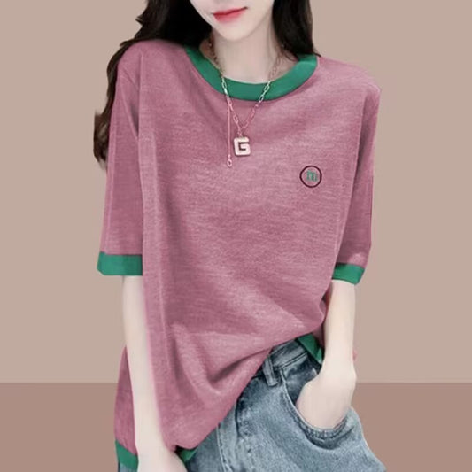 Women's Sleeve Slub Cotton T-shirt Thin Loose Blouses