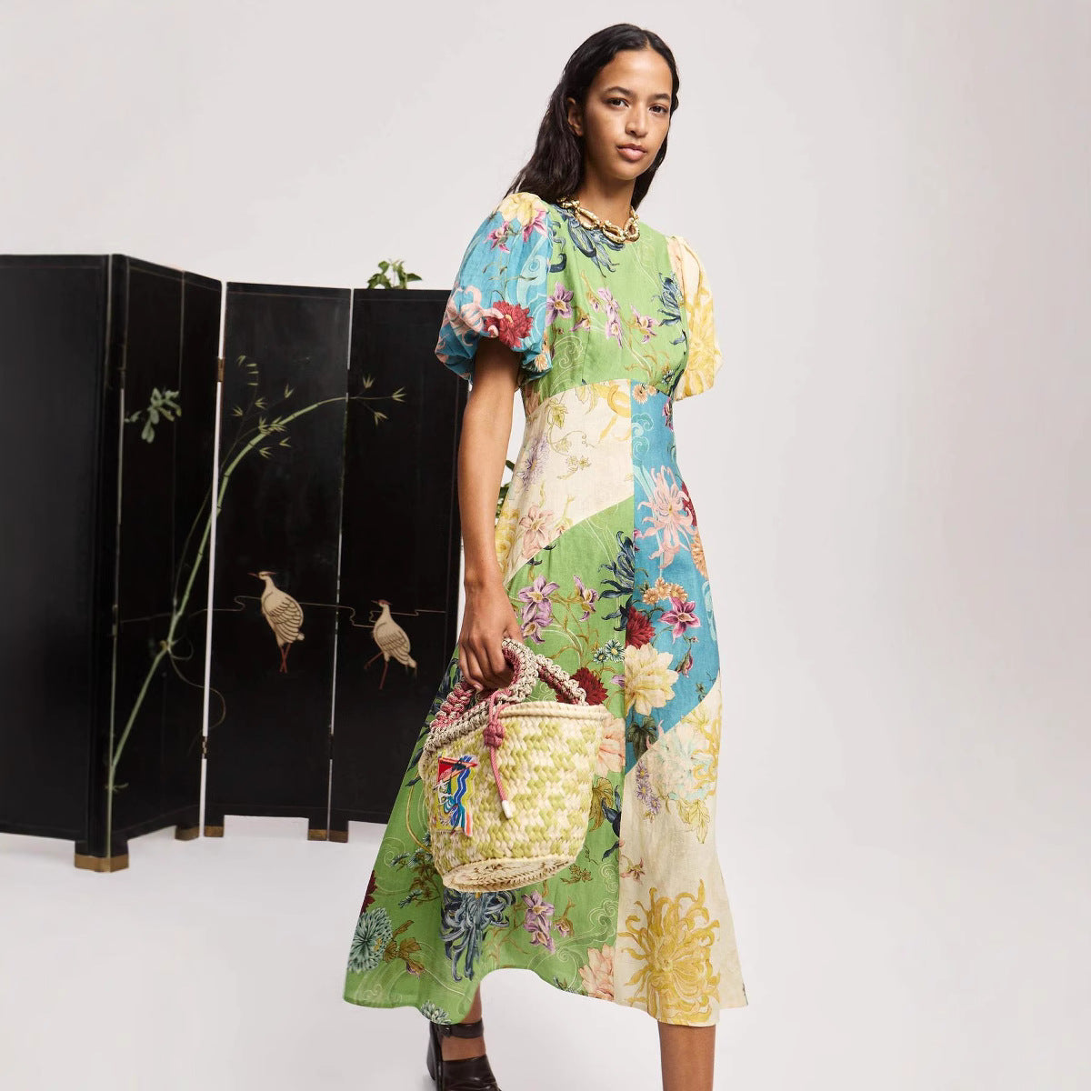 Lantern Sleeve Casual Fashion Round Neck Dresses