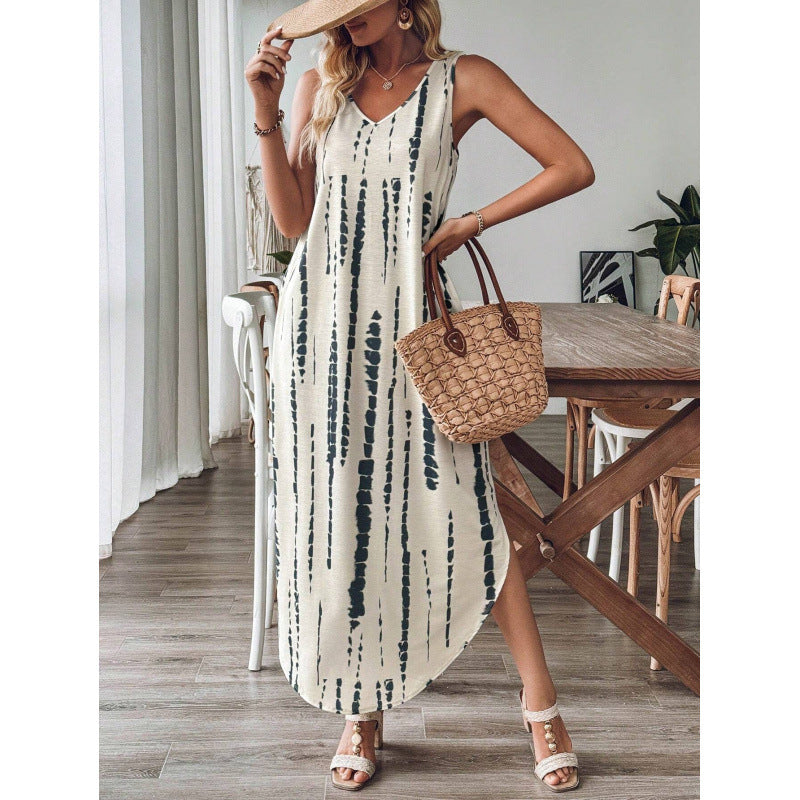 Cool Versatile Durable Printed Sleeveless Split Dress
