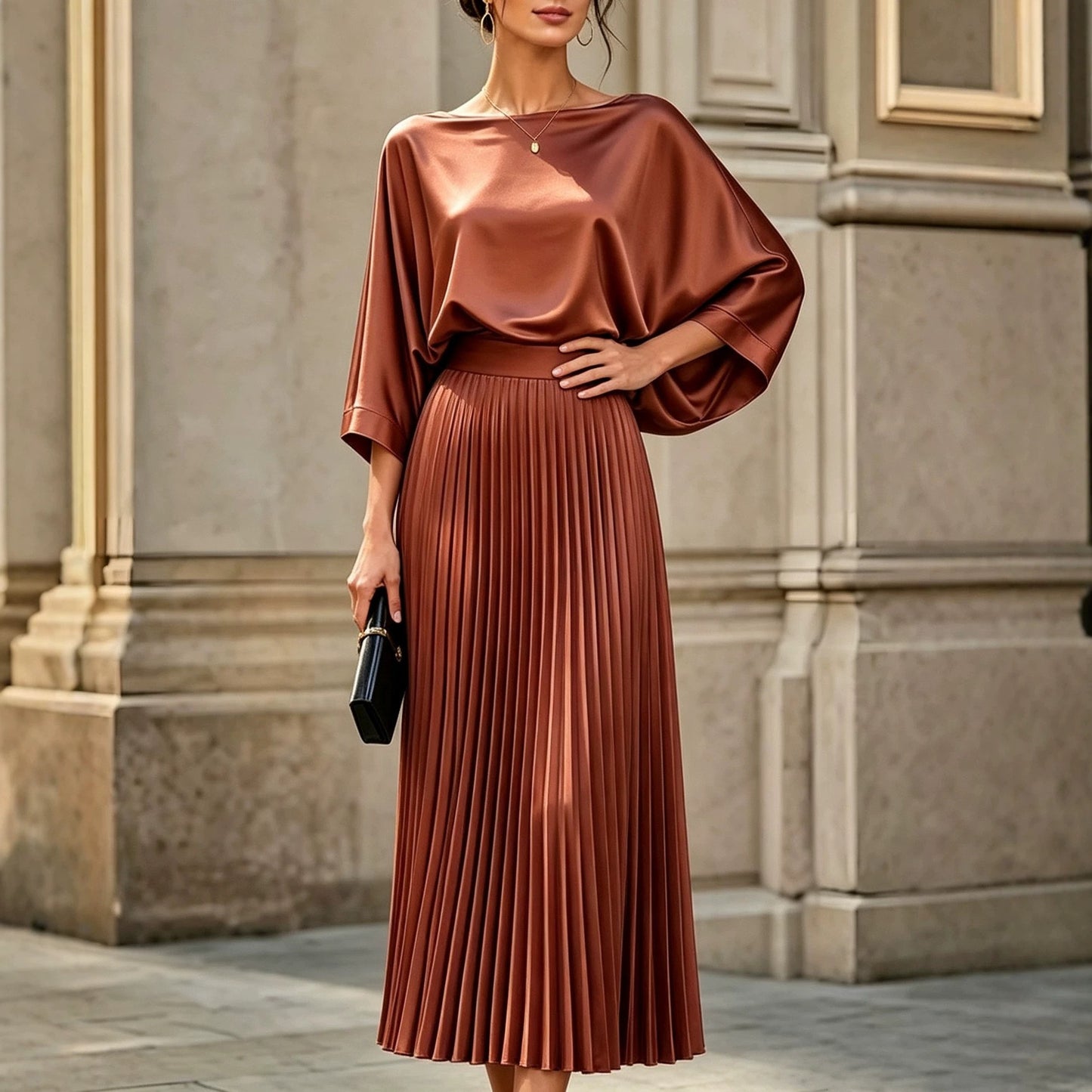 Elegant Women's Satin Pleated Invisible Zipper Dress