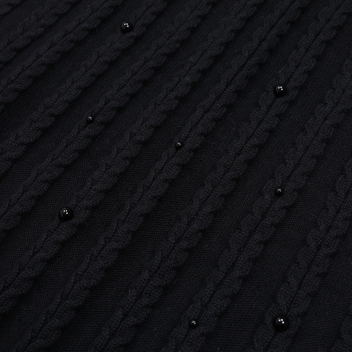 Wool Round Neck Nail Pearl Flared Dresses