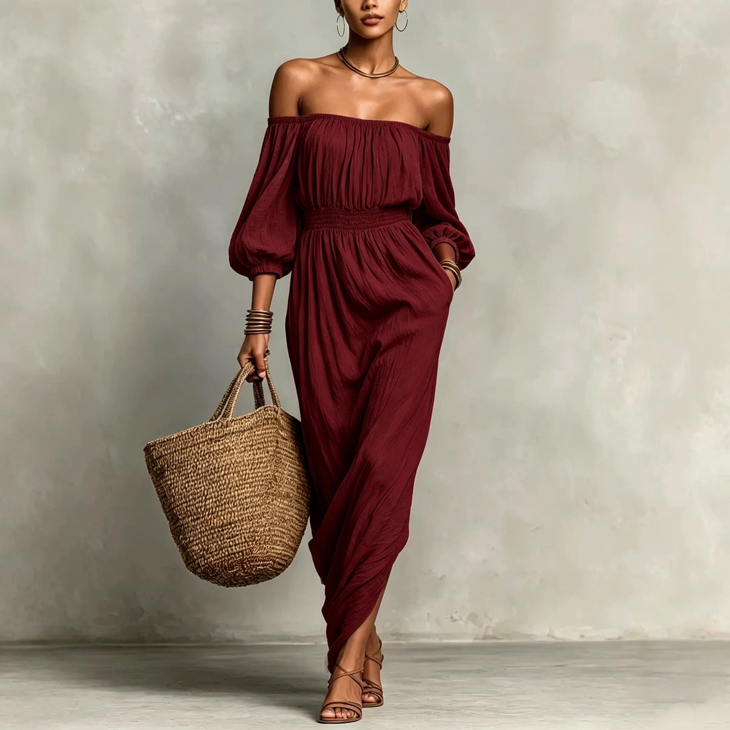 Women's Smocking Solid Color Holiday Casual For Dress