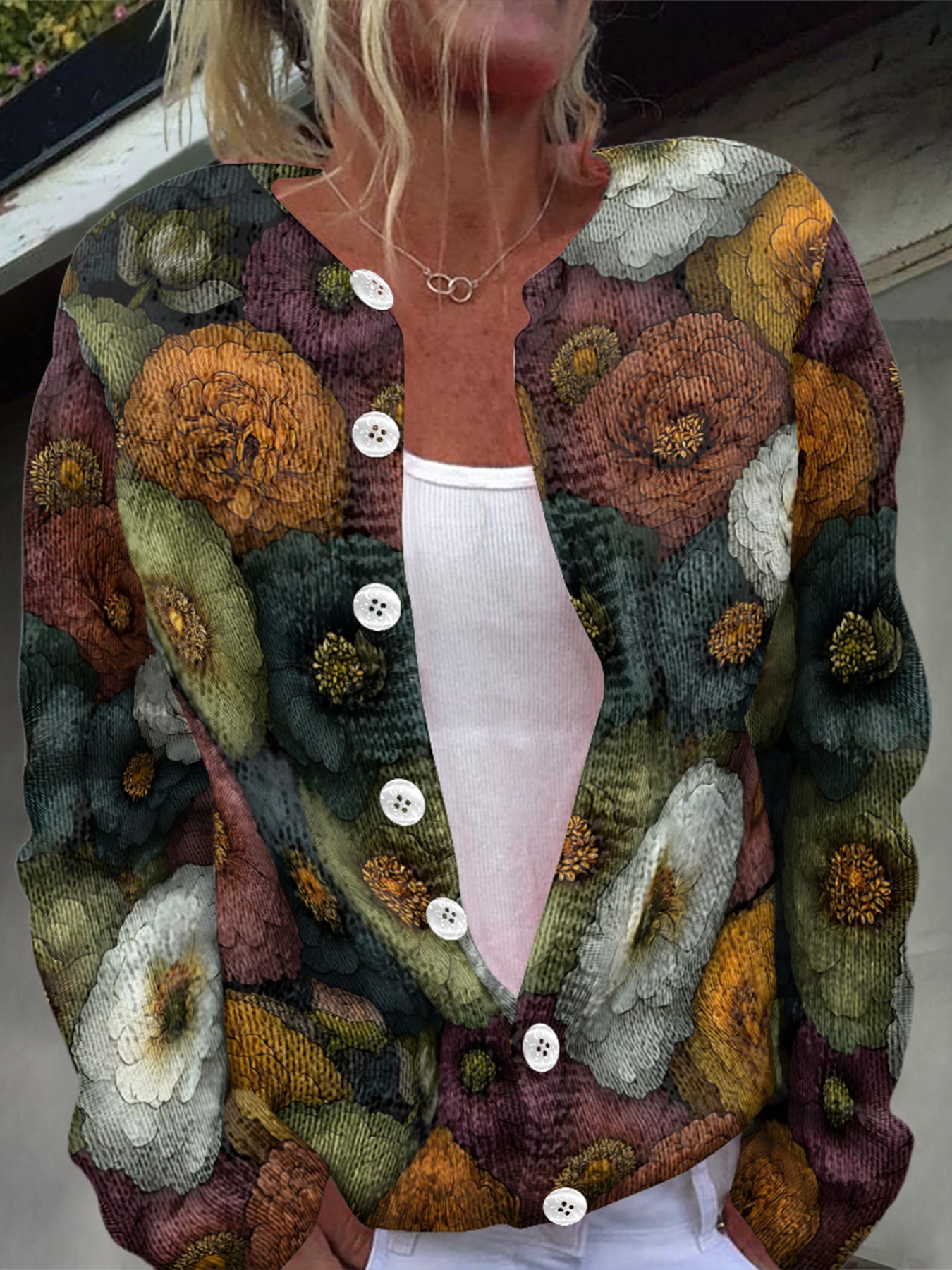 Beautiful Winter Single-breasted Floral Warm Button Sweaters