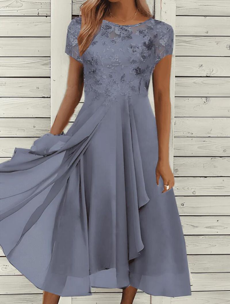 Chiffon Patchwork Round Neck Lace Long Dress