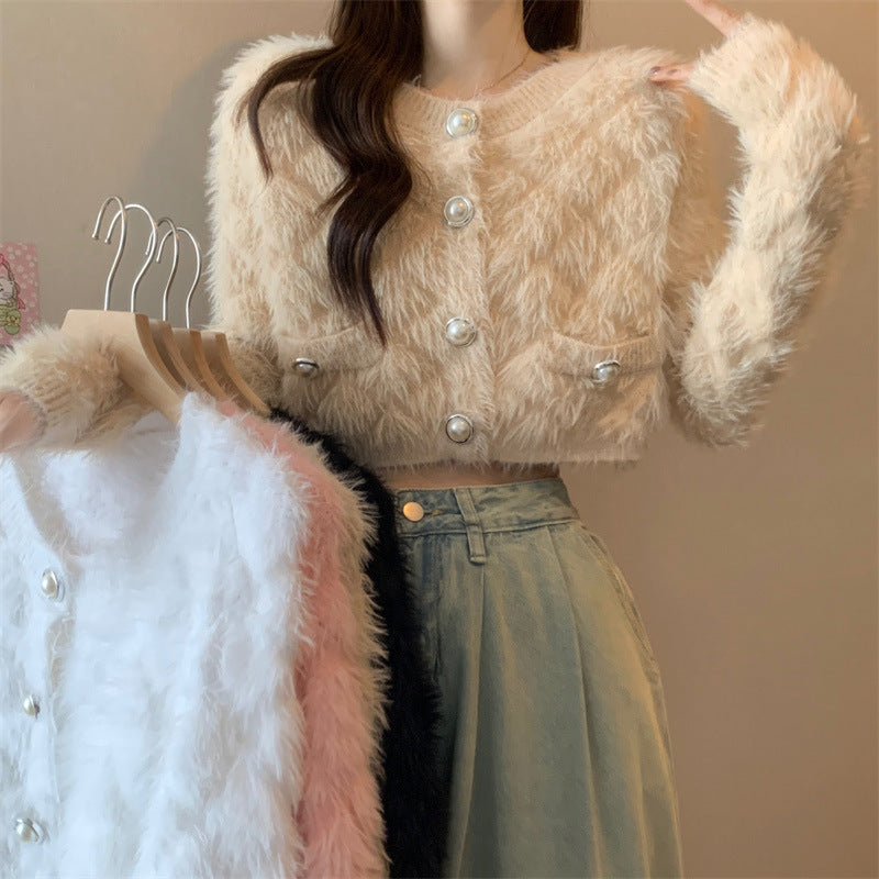 Fashionable Tup Pure Color Trendy Style Furry Classic Women's Sweater