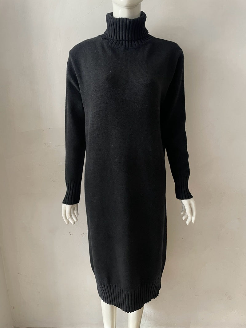 Women's Knitted Long Turtleneck Straight Loose Dress Women's Sweater