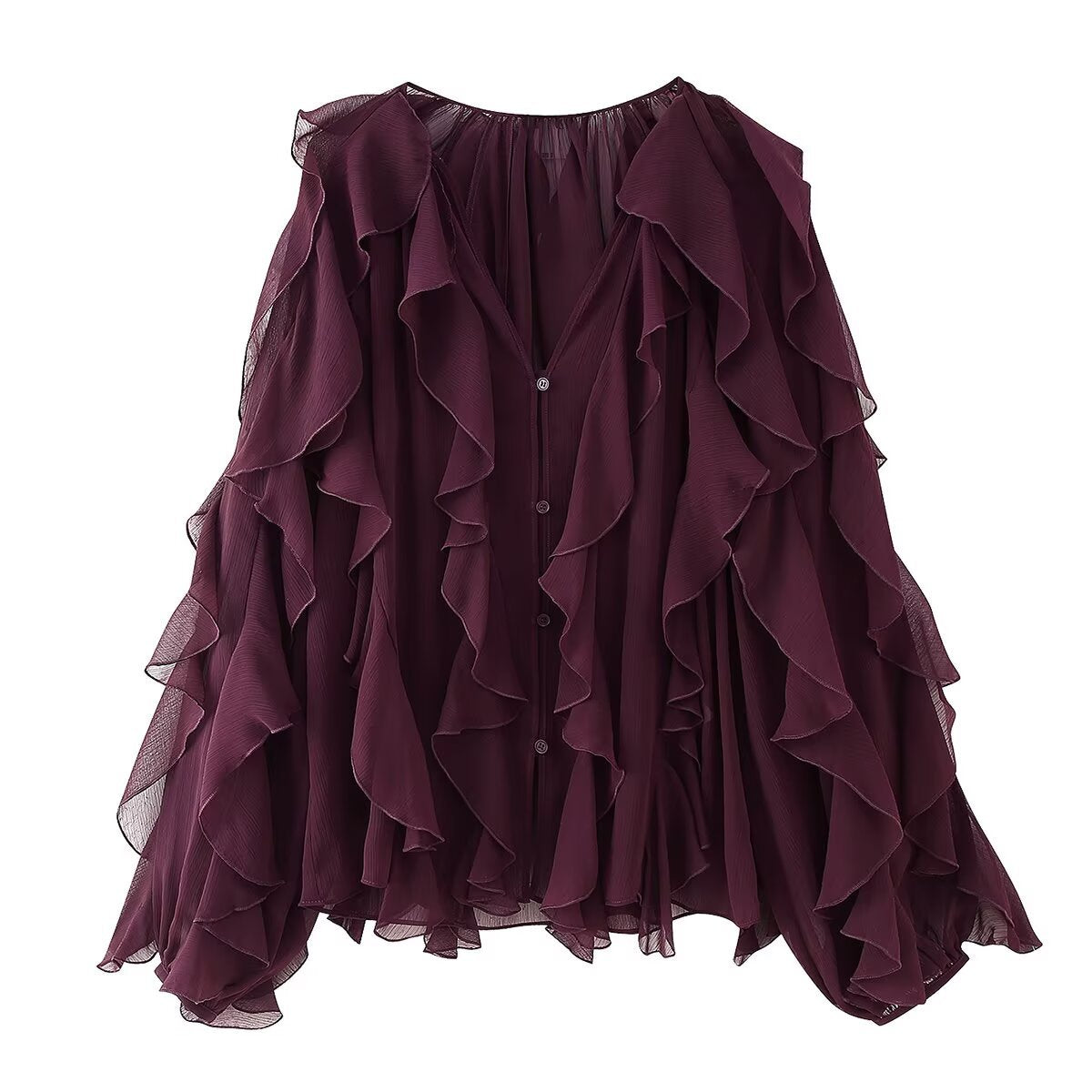 Women's Summer Fashion Laminated Ruffled Pleated Shirt Blouses