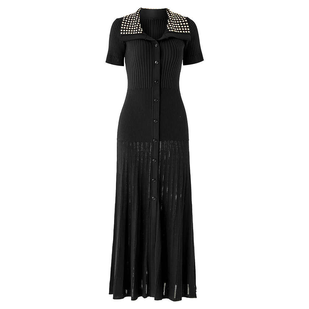 High Quality Wind Rhinestone Lapel Summer Dresses