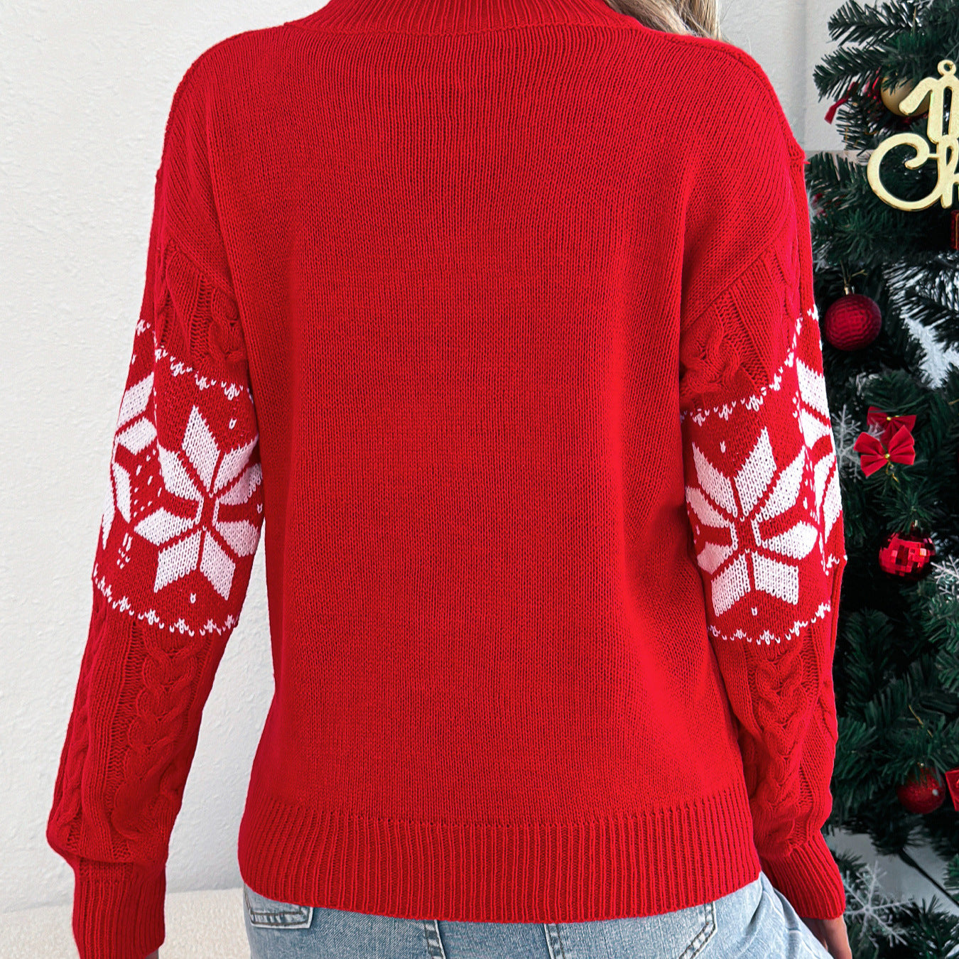 Women's Snowflake Pattern Lantern Long Sleeve Pullover Sweater
