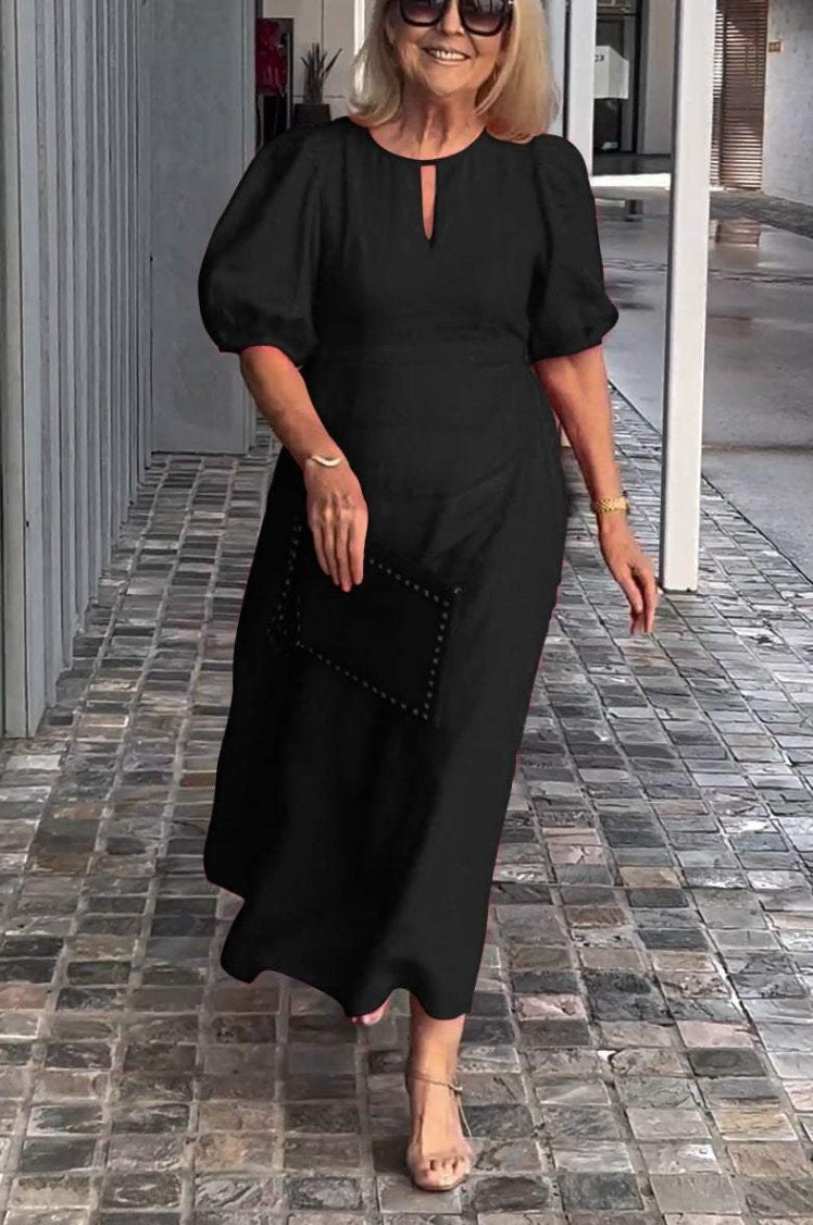 Women's Solid Color Loose-fitting Casual Puff Sleeve Dresses