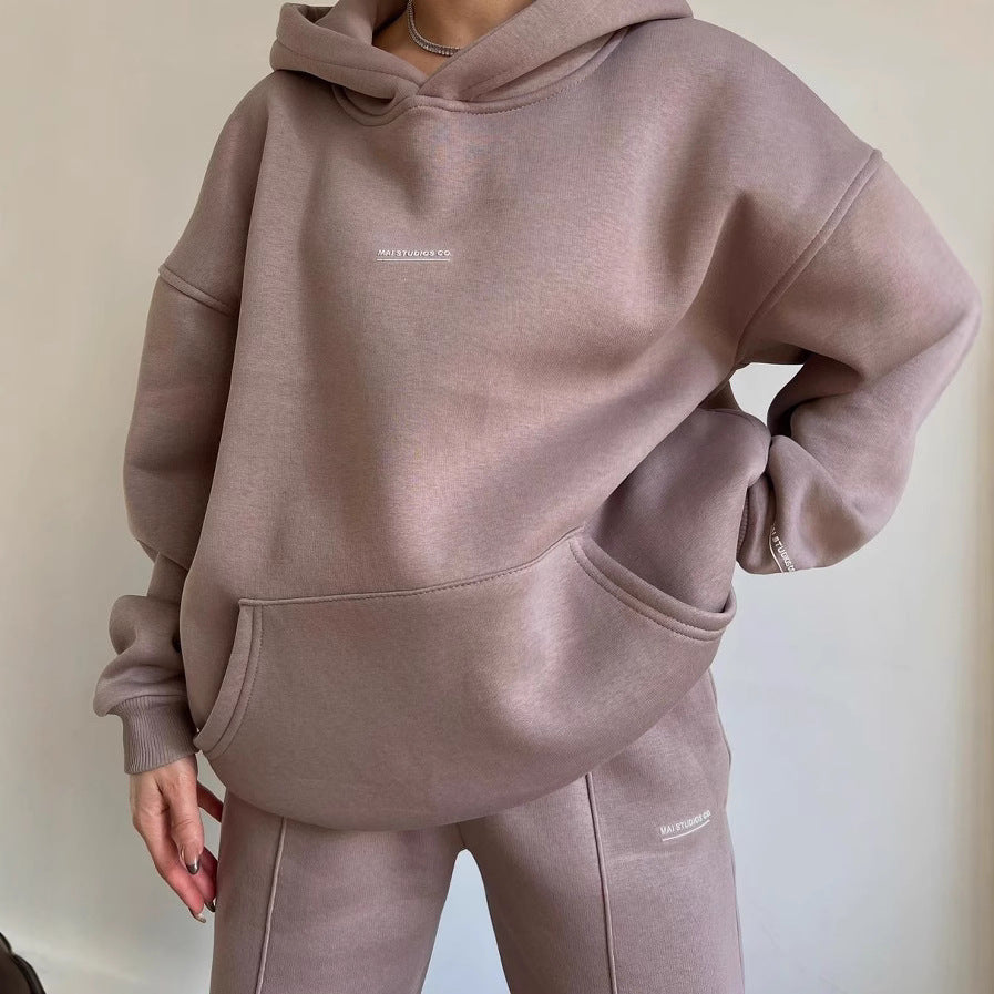Women's Outfit Fleece-lined Long Sleeve Thick Trousers Fashion Casual Suit