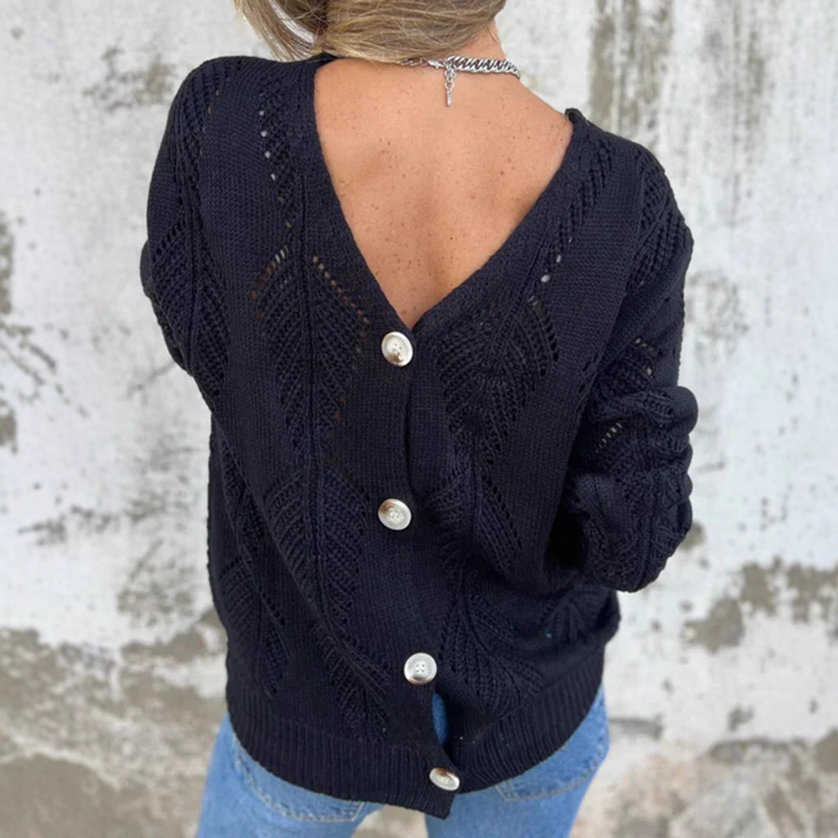 Women's Leaves Long-sleeved Knitted Loose Double-sided Wearable Sweater