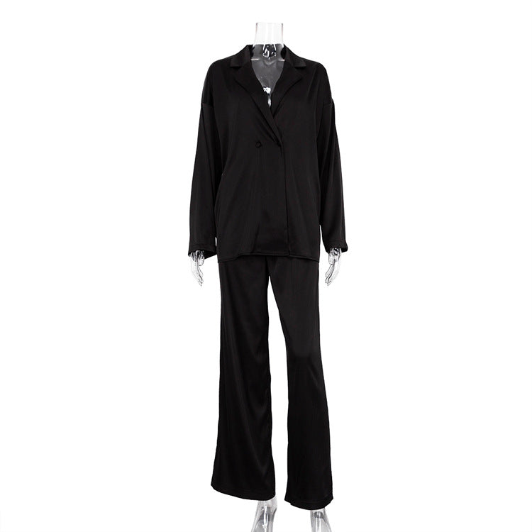 Women's Fashion Casual Draping Satin Two-piece Suits